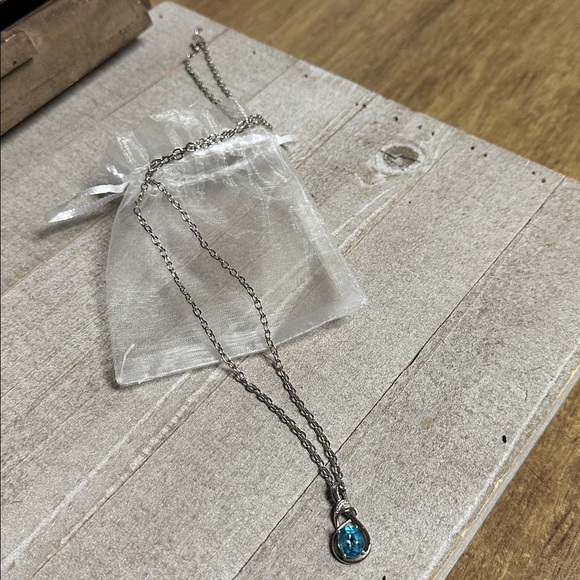 925 sterling silver great shape blue topaz faceted crystal gemstone necklace - Picture 6 of 8